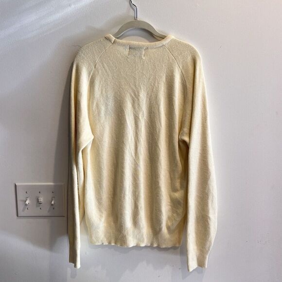Vtg Bulldozer Embroidered V Neck Sweater Large Mens Grandpa Retro Yellow Preppy - Picture 5 of 10